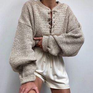 Vintage Oat Henley Knit Sweater